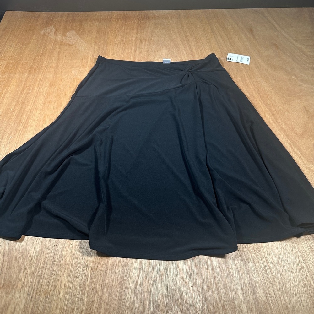 Worthington Stretch Skirt Women Large Black Twist Front A-Line Midi NWT
